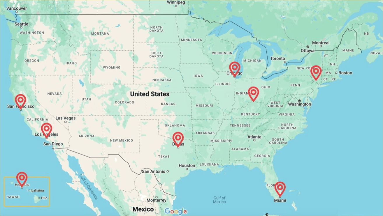 Map showing Container Freight Station locations worldwide